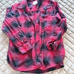 American Eagle Pink and Black Plaid Boyfriend Shirt